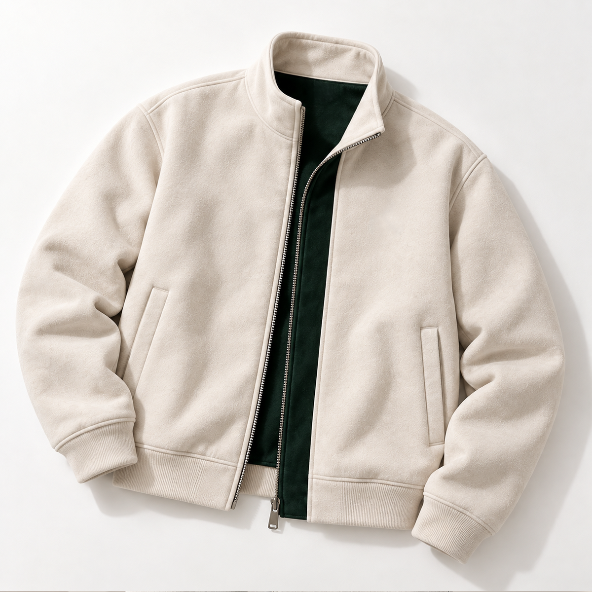 Cream Fleece Bomber Jacket